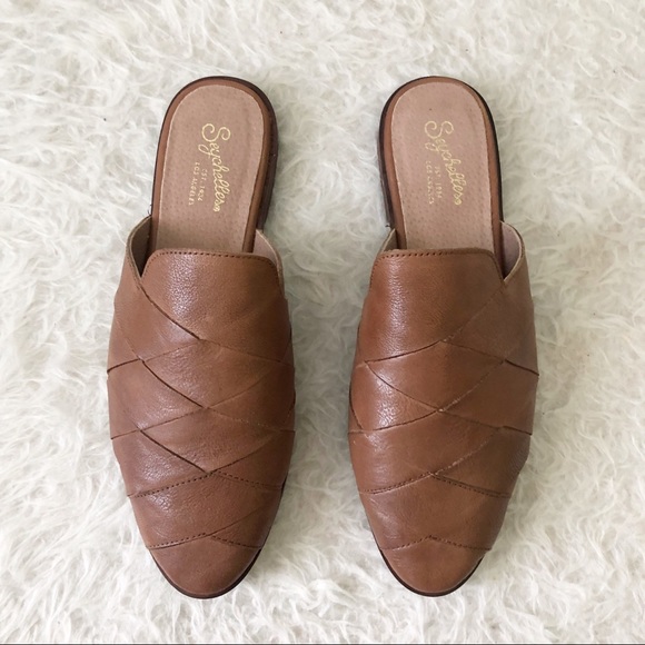 Seychelles Shoes - Seychelles Survival Brown Caramel Woven Braided Leather Mules Size 8.5